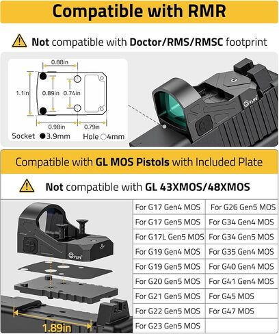 CVLIFE WolfCloak X03 Motion Awake Green Dot Sight for RMR Footprint, 3 MOA Reflex Sight with 0.33" Ultra-Low Profile & 24mm Lens for Full-Sized Pistols, Optics Adapter for MOS & 21mm Picatinny Base in Saudi Arabia