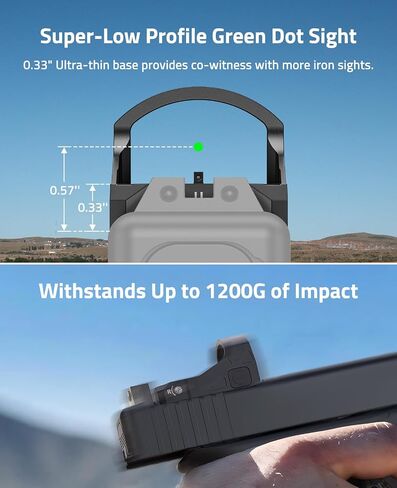 CVLIFE WolfCloak X03 Motion Awake Green Dot Sight for RMR Footprint, 3 MOA Reflex Sight with 0.33" Ultra-Low Profile & 24mm Lens for Full-Sized Pistols, Optics Adapter for MOS & 21mm Picatinny Base in Saudi Arabia