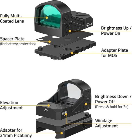 CVLIFE WolfCloak X03 Motion Awake Green Dot Sight for RMR Footprint, 3 MOA Reflex Sight with 0.33" Ultra-Low Profile & 24mm Lens for Full-Sized Pistols, Optics Adapter for MOS & 21mm Picatinny Base in Saudi Arabia