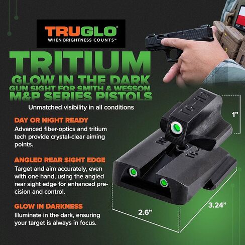 TruGlo Pistol Optic, Glow in the Dark Green/White Dot Sight for Smith & Wesson M&P Series Pistols, Tritium in Saudi Arabia