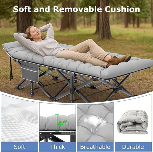 Suteck Camping Cot, 32In XXL Folding Camping Cot Heavy Duty Sleeping Bed for Adults 1200D Double Layer Oxford Cots for Camping W/Pilllow Mattress Carry Bag for Home Office Nap Beach Travel, 900LBS in Saudi Arabia