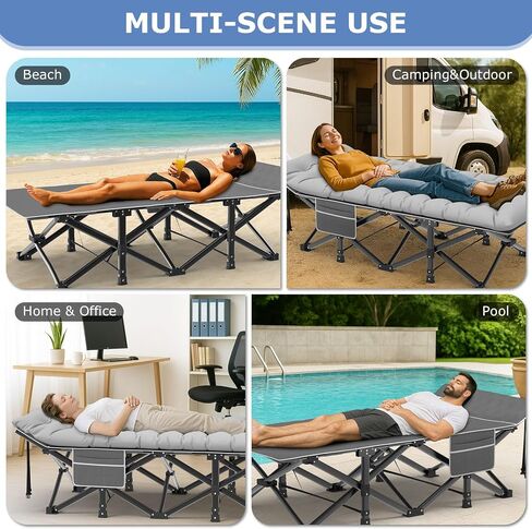 Suteck Camping Cot, 32In XXL Folding Camping Cot Heavy Duty Sleeping Bed for Adults 1200D Double Layer Oxford Cots for Camping W/Pilllow Mattress Carry Bag for Home Office Nap Beach Travel, 900LBS in Saudi Arabia