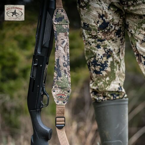 Rig'Em Right Waterfowl High Brass Classic Non-Slip Gun Sling with Brass Rivets and Cinch Buckle - Universal Metal Gun Clips Included in Saudi Arabia