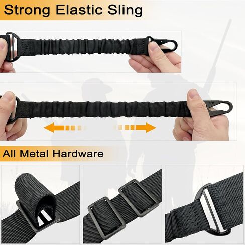 DDOUT 2 Point Rifle Sling with HK Hook and 2 Mlok QD Mounts, Gun Sling and ar Strap Length Adjustable with Elastic Bungee, Wrench for Outdoor Activities and Hunting in Saudi Arabia