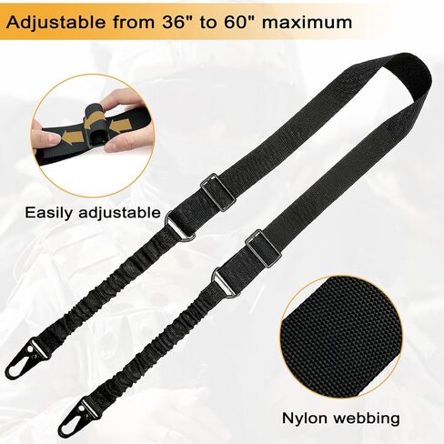 DDOUT 2 Point Rifle Sling with HK Hook and 2 Mlok QD Mounts, Gun Sling and ar Strap Length Adjustable with Elastic Bungee, Wrench for Outdoor Activities and Hunting in Saudi Arabia