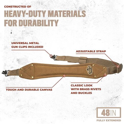 Rig'Em Right Waterfowl High Brass Classic Non-Slip Gun Sling with Brass Rivets and Cinch Buckle - Universal Metal Gun Clips Included in Saudi Arabia