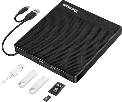 محرك أقراص CD/DVD خارجي لأجهزة الكمبيوتر المحمول، USB 3.0 وUSB C CD ناسخ/قارئ، التوصيل والتشغيل متوافق مع Windows 11/10/Mac OS/Linux، مشغل DVD لأجهزة الكمبيوتر المحمول، PC MacBook in Saudi Arabia
