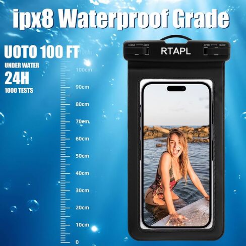 Waterproof Phone Pouch Case, IPX8 Certified, Universal Dry Bag with Lanyard, Protector for iPhone 17 16 15 14 13 12 11 Pro Max Plus Air, Galaxy S25 S24 (Black) in Saudi Arabia