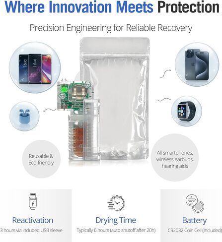 DryBUDDY Mini - Single Use Wet Phone Repair Device - Desiccant Moisture Removal for Water Damage - Heat-Free Rapid Dryer for Cell Phones, Electronics, Hearing Aids - with Smart LED Indicators in Saudi Arabia
