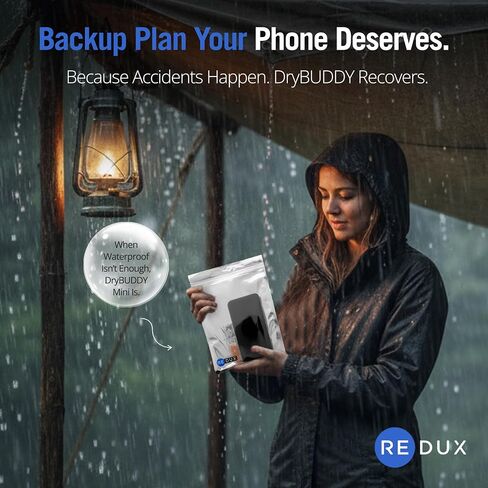 DryBUDDY Mini - جهاز إصلاح الهواتف الرطبة للاستخدام مرة واحدة - إزالة الرطوبة المجففة من أضرار المياه - مجفف سريع خالٍ من الحرارة للهواتف المحمولة والإلكترونيات وأدوات السمع - مع مؤشرات LED ذكية in Kuwait