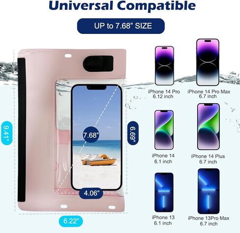Vacuum Cell Phone Waterproof Phone Pouch iPhone Casemate Waterproof Phone case with Lanyard Small Water Proof Pouch Water Phone Protector Water case for Phone case Water Proof IP68 Max 7" Pink in Saudi Arabia