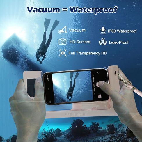 Vacuum Cell Phone Waterproof Phone Pouch iPhone Casemate Waterproof Phone case with Lanyard Small Water Proof Pouch Water Phone Protector Water case for Phone case Water Proof IP68 Max 7" Pink in Saudi Arabia