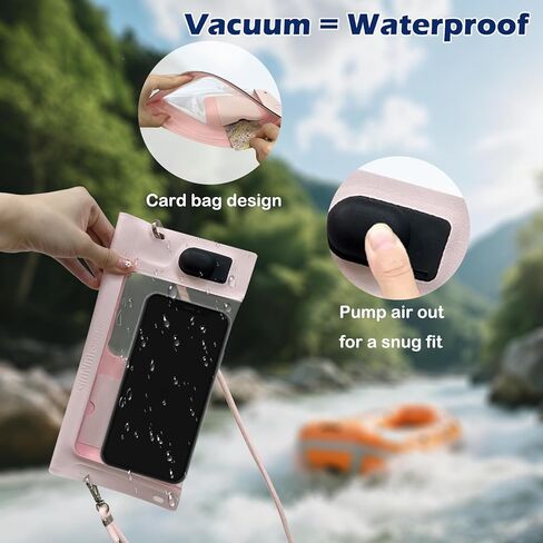 Vacuum Cell Phone Waterproof Phone Pouch iPhone Casemate Waterproof Phone case with Lanyard Small Water Proof Pouch Water Phone Protector Water case for Phone case Water Proof IP68 Max 7" Pink in Saudi Arabia