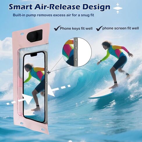 Vacuum Cell Phone Waterproof Phone Pouch iPhone Casemate Waterproof Phone case with Lanyard Small Water Proof Pouch Water Phone Protector Water case for Phone case Water Proof IP68 Max 7" Pink in Saudi Arabia