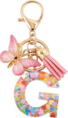 Alphabet Initial Letter Keychain for Women Aesthetic Alphabet Tassel Butterfly Keychain for Car Key Purse Handbags Backpack in Saudi Arabia