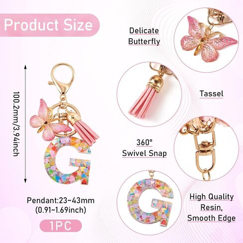 Alphabet Initial Letter Keychain for Women Aesthetic Alphabet Tassel Butterfly Keychain for Car Key Purse Handbags Backpack in Saudi Arabia