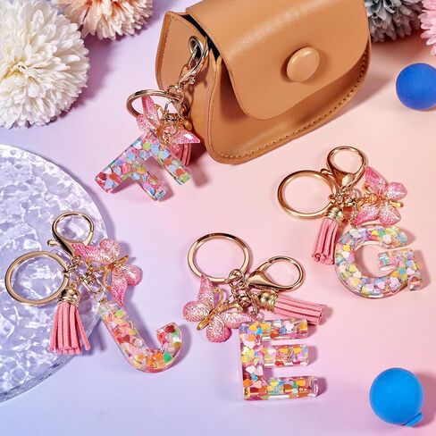 Alphabet Initial Letter Keychain for Women Aesthetic Alphabet Tassel Butterfly Keychain for Car Key Purse Handbags Backpack in Saudi Arabia