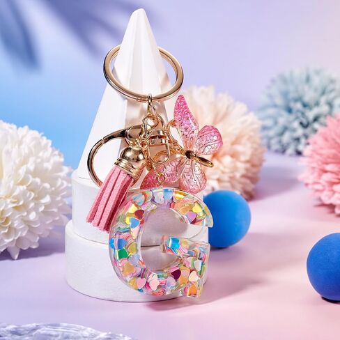 Alphabet Initial Letter Keychain for Women Aesthetic Alphabet Tassel Butterfly Keychain for Car Key Purse Handbags Backpack in Saudi Arabia