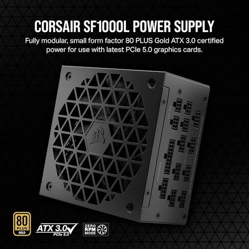 مزود طاقة SFX معياري بقدرة 1000 واط من Corsair - ATX 3.0، PCIe 5.0، مروحة هادئة 120 مم، 80 Plus Gold، وضع Zero RPM، مكثفات 105 درجة مئوية - أسود (متجدد) in Saudi Arabia