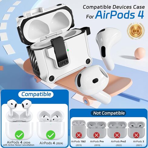 for AirPods 4 Case 2024, Secure Lock & Auto-Open Design for Apple AirPods 4th Generation Case Cover with Cleaner and Keychain for Men Women, Anti-Scratch Drop Protection in Kuwait