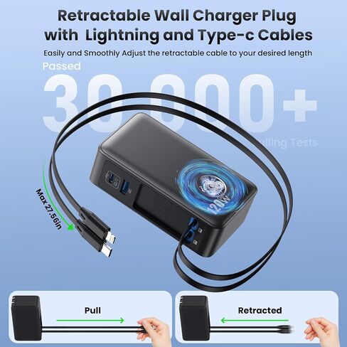 USB C Charger Block 120W with Built-in 2 Retractable Cables,4-in-1 GaN IV Charger Fast Charging Foldable Plug Wall Charger,PD 65W Laptop Charger for MacBook,iPad,iPhone 17/16/15/14,Galaxy,Android etc in Saudi Arabia