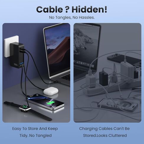 USB C Charger Block 120W with Built-in 2 Retractable Cables,4-in-1 GaN IV Charger Fast Charging Foldable Plug Wall Charger,PD 65W Laptop Charger for MacBook,iPad,iPhone 17/16/15/14,Galaxy,Android etc in Saudi Arabia