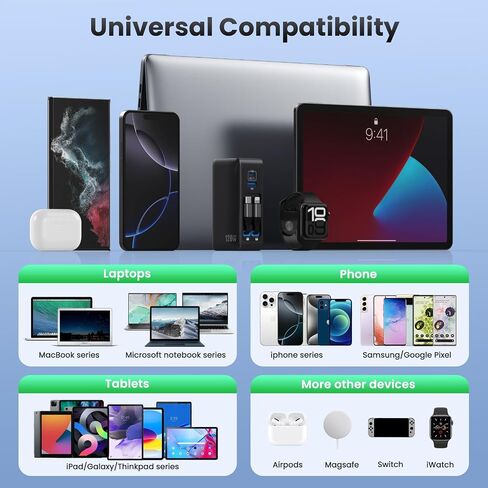 USB C Charger Block 120W with Built-in 2 Retractable Cables,4-in-1 GaN IV Charger Fast Charging Foldable Plug Wall Charger,PD 65W Laptop Charger for MacBook,iPad,iPhone 17/16/15/14,Galaxy,Android etc in Saudi Arabia