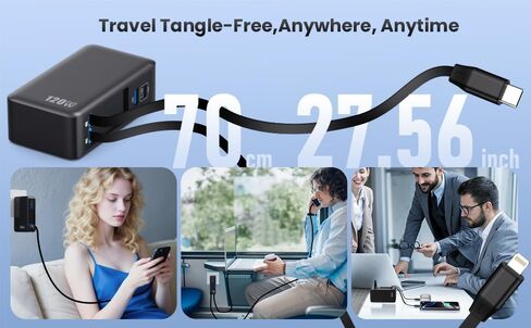 USB C Charger Block 120W with Built-in 2 Retractable Cables,4-in-1 GaN IV Charger Fast Charging Foldable Plug Wall Charger,PD 65W Laptop Charger for MacBook,iPad,iPhone 17/16/15/14,Galaxy,Android etc in Saudi Arabia