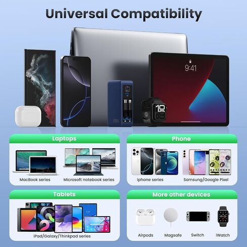 كتلة شاحن USB C بقدرة 120 وات مع كابلين مدمجين قابلين للسحب، شاحن 4 في 1 GaN IV شحن سريع شاحن حائط قابل للطي، شاحن كمبيوتر محمول PD 65 وات لأجهزة MacBook وiPad وiPhone 17/16/15/14 وGalaxy وAndroid وغيرها in Kuwait
