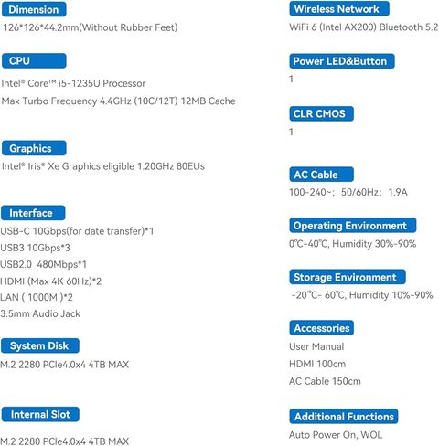 Beelink EQI12 Mini PC, Intel 12th Gen Core i5 1235U (10C/12T) up to 4.4GHz, Mini Computer 32GB DDR4 RAM 500GB SSD, 4K Dual Display, Dual LAN, USB3.0, WiFi6, BT5.4, Win 11 Pro in Saudi Arabia