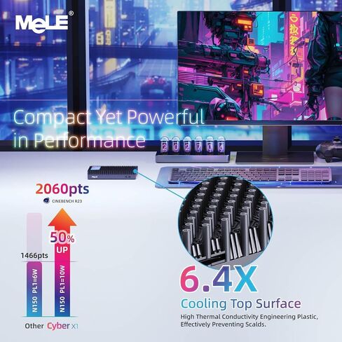MeLE Fanless Mini PC N150 16GB RAM DDR4 512GB SSD، Win11 Pro كمبيوتر مكتبي صغير صغير Cyber ​​X1، HDMI مزدوج، يدعم شاشة ثلاثية 4K، USB 3.2x3، USB-C، WiFi5 BT5.1، كمبيوتر محمول في الأعمال الصناعية in Kuwait