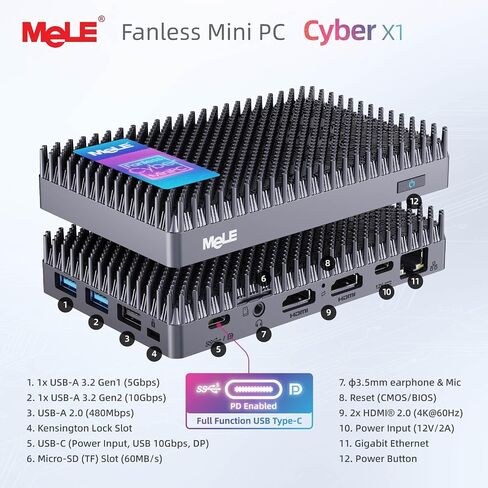 MeLE Fanless Mini PC N150 16GB RAM DDR4 512GB SSD، Win11 Pro كمبيوتر مكتبي صغير صغير Cyber ​​X1، HDMI مزدوج، يدعم شاشة ثلاثية 4K، USB 3.2x3، USB-C، WiFi5 BT5.1، كمبيوتر محمول في الأعمال الصناعية in Kuwait