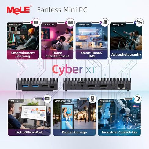 MeLE Fanless Mini PC N150 16GB RAM DDR4 512GB SSD، Win11 Pro كمبيوتر مكتبي صغير صغير Cyber ​​X1، HDMI مزدوج، يدعم شاشة ثلاثية 4K، USB 3.2x3، USB-C، WiFi5 BT5.1، كمبيوتر محمول في الأعمال الصناعية in Kuwait