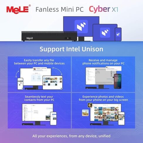 MeLE Fanless Mini PC N150 16GB RAM DDR4 512GB SSD، Win11 Pro كمبيوتر مكتبي صغير صغير Cyber ​​X1، HDMI مزدوج، يدعم شاشة ثلاثية 4K، USB 3.2x3، USB-C، WiFi5 BT5.1، كمبيوتر محمول في الأعمال الصناعية in Kuwait
