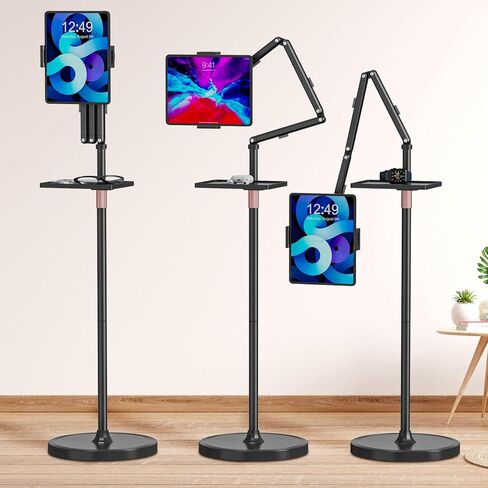 حامل أرضي للكمبيوتر اللوحي من Houele مع صينية قابلة للإزالة، حامل أرضي لجهاز iPad للسرير، حامل iPad للأجهزة اللوحية بارتفاع قابل للتعديل لأجهزة iPad والهواتف مقاس 4.7 بوصة - 15.6 بوصة in Kuwait