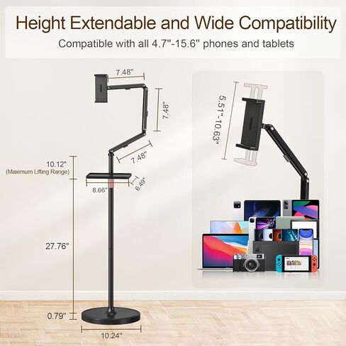 حامل أرضي للكمبيوتر اللوحي من Houele مع صينية قابلة للإزالة، حامل أرضي لجهاز iPad للسرير، حامل iPad للأجهزة اللوحية بارتفاع قابل للتعديل لأجهزة iPad والهواتف مقاس 4.7 بوصة - 15.6 بوصة in Kuwait