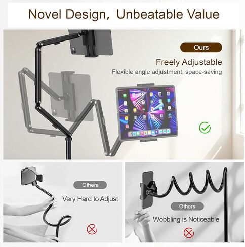 حامل أرضي للكمبيوتر اللوحي من Houele مع صينية قابلة للإزالة، حامل أرضي لجهاز iPad للسرير، حامل iPad للأجهزة اللوحية بارتفاع قابل للتعديل لأجهزة iPad والهواتف مقاس 4.7 بوصة - 15.6 بوصة in Kuwait