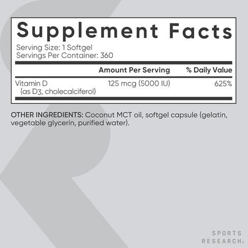 Sports Research® Vitamin D3 4000 IU with Coconut MCT Oil - Double Strength Vitamin D Supplement - Gluten Free · Non-GMO · Soy Free - 360 Count Softgels in Saudi Arabia