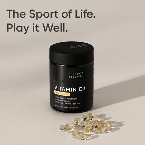Sports Research® Vitamin D3 4000 IU with Coconut MCT Oil - Double Strength Vitamin D Supplement - Gluten Free · Non-GMO · Soy Free - 360 Count Softgels in Saudi Arabia