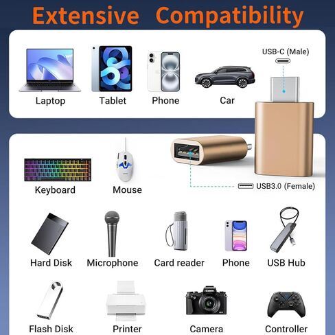 [معتمد من Apple MFi] محول USB C إلى USB، محول كابل USB C ذكر إلى USB 3.0 أنثى OTG متوافق مع MacBook Pro Air، والأجهزة اللوحية، وiPhone 17 Pro Max/17 Plus/16/15 Series (ذهبي - عبوتان) in Kuwait