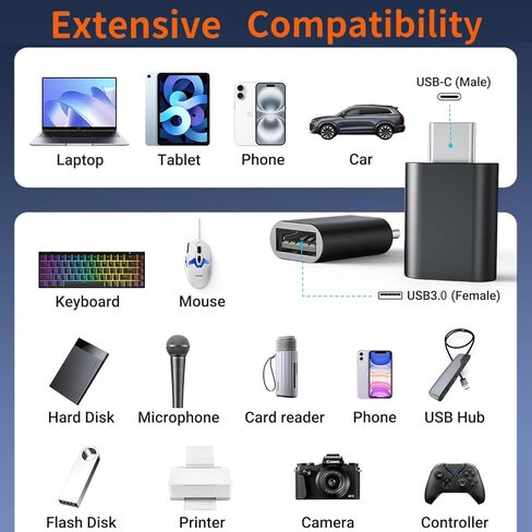 [معتمد من Apple MFi] محول USB C إلى USB، محول كابل USB C ذكر إلى USB 3.0 أنثى OTG متوافق مع MacBook Pro Air، والأجهزة اللوحية، وiPhone 17 Pro Max/17 Plus/16/15 Series (ذهبي - عبوتان) in Kuwait