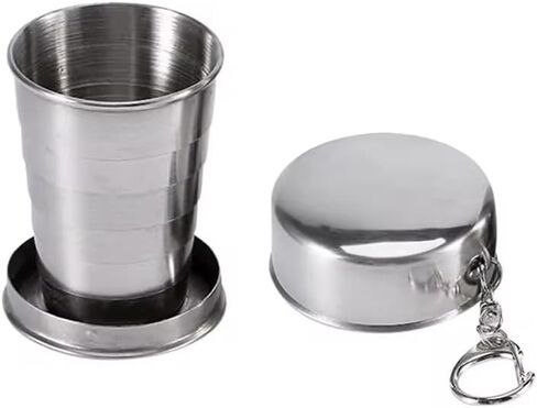 Stainless Steel Collapsible Shot Glasses with Lids - 8.5 Oz (250ml) Travel & Camping Cups - Keychain Included in Saudi Arabia