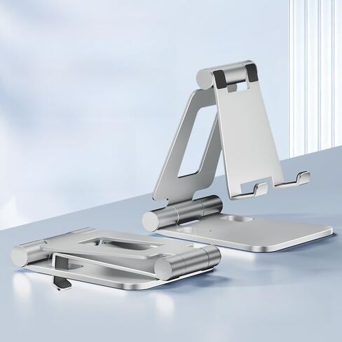 Dual Folding Cell Phone Stand, Fully Adjustable Foldable Desktop Holder, with Phone 16 15 14 13 12 11 Pro, All Phones(Silver) in Saudi Arabia