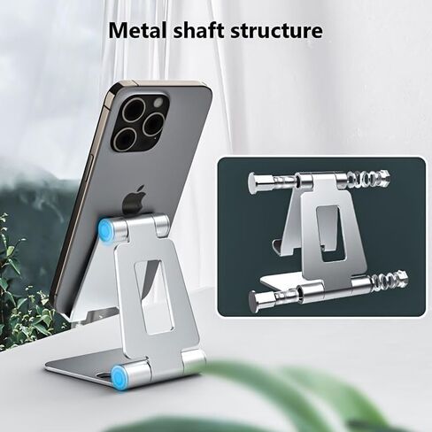 Dual Folding Cell Phone Stand, Fully Adjustable Foldable Desktop Holder, with Phone 16 15 14 13 12 11 Pro, All Phones(Silver) in Saudi Arabia