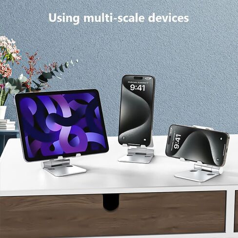 Dual Folding Cell Phone Stand, Fully Adjustable Foldable Desktop Holder, with Phone 16 15 14 13 12 11 Pro, All Phones(Silver) in Saudi Arabia