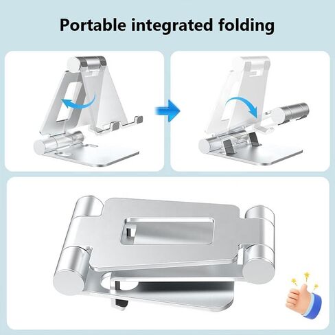 Dual Folding Cell Phone Stand, Fully Adjustable Foldable Desktop Holder, with Phone 16 15 14 13 12 11 Pro, All Phones(Silver) in Saudi Arabia