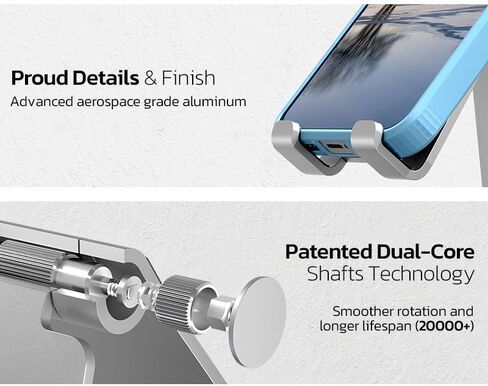 Dual Folding Cell Phone Stand, Fully Adjustable Foldable Desktop Holder, with Phone 16 15 14 13 12 11 Pro, All Phones(Silver) in Saudi Arabia