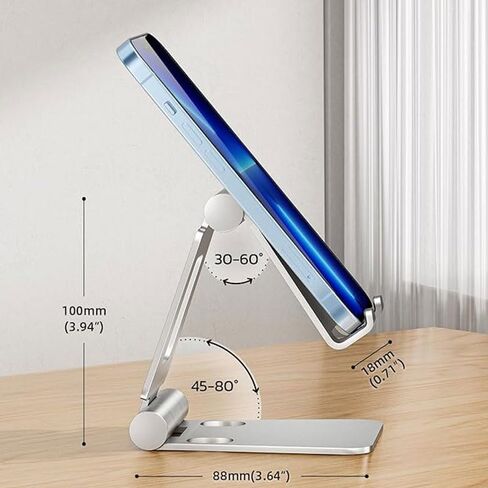 Dual Folding Cell Phone Stand, Fully Adjustable Foldable Desktop Holder, with Phone 16 15 14 13 12 11 Pro, All Phones(Silver) in Saudi Arabia