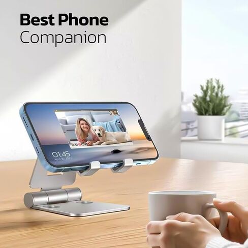 Dual Folding Cell Phone Stand, Fully Adjustable Foldable Desktop Holder, with Phone 16 15 14 13 12 11 Pro, All Phones(Silver) in Saudi Arabia