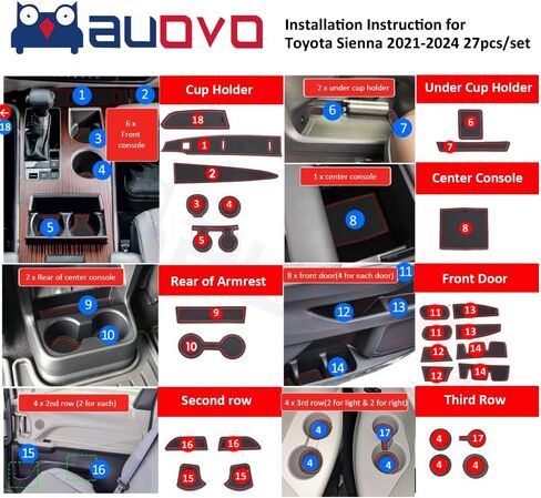 Auovo Anti Dust Door Mats for Toyota Sienna 2025 2026 Accessories Car Cup Holder Insert Center Console Interior Door Compartment Liners 27pcs(White) in Saudi Arabia